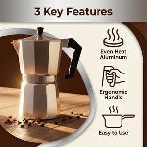 <span class=keywords><strong>Cafetière</strong></span> expresso en aluminium 3/6/9 tasses, poignée douce au toucher résistante à la chaleur, couleur personnalisée, Moka Pot pour les marques de café - Product Image 3