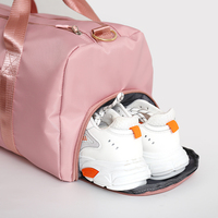 Gran oferta Unisex, bolsa de gimnasio de lona Oxford rosa, expandible, impermeable, poliéster, directo de fábrica, patrón de letras, bolsa de fin de semana