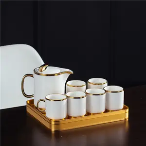 Hoge Kwaliteit Royal Gold Velg Kleur Geglazuurd Glossy Porseleinen Mok Water Jug Luxe Thee En Koffie Sets Gift Arabische Koffie set
