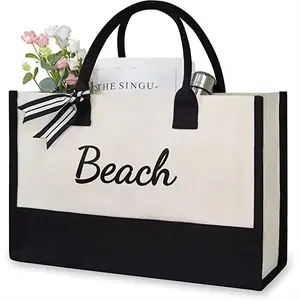 Custom Printing Logo Travel Canvas Jute Tote Bag Letter Wedding Gift Bag Eco-Friendly Extra Large Jute Beach Bag