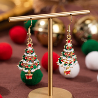 Ensemble de bijoux en alliage de cuivre plaqué or sur le thème de Noël, boucles d'oreilles Père Noël et sapin, cadeau de mode pour anniversaire, accessoires pour femmes