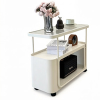 Table basse d'appoint mobile moderne en bois, style crème, luxe léger, hauteur réglable, avec plateau en verre caméléon, mini table d'appoint pour canapé, usage domestique