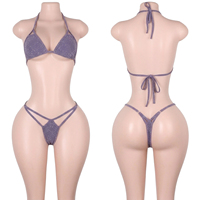 Ensembles deux pièces de lingerie sexy en fil argenté scintillant, tenues de pole dance pour club, tenues halter, tenues pour Bottle Girl