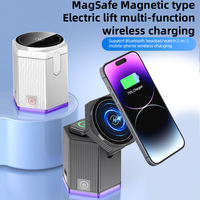 Chargeur sans fil de bureau 3-en-1 avec veilleuse d'ambiance, support pliable à levage électrique et alignement magnétique puissant