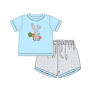 Shorts pour enfants avec imprimé lapin de Pâques et carotte, tenues assorties pour frères et sœurs, vente en gros, boutique de vêtements pour bébés, nouveaux styles - Product Image 3