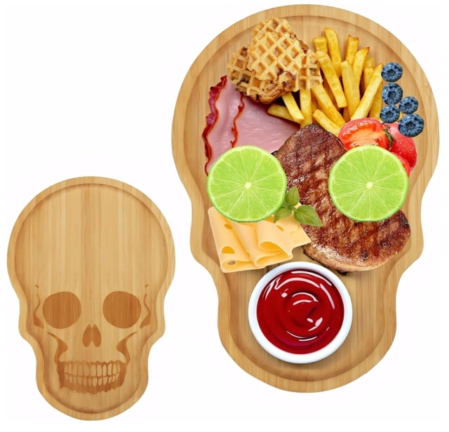 Bamboo Wood Eco-Friendly 1.5cm Thick Unique Charcuterie Cheese Cutting Board Spooky Serving Tray for Halloween Party