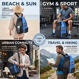 Mochila de Cordón Personalizada con Logotipo, Bolsa de Malla Impermeable para Natación, Playa, Deporte y Gimnasio para Hombre y Mujer con Bolsillo para Ropa Húmeda - Product Image 3