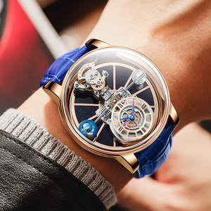 Montre à quartz transparente de luxe pour homme – Design Terre Céleste, bracelet en cuir, cadran analogique, boîtier en acier inoxydable - Product Image 4