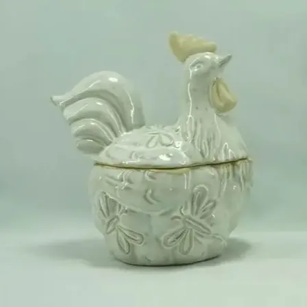 Wadah garam & merica ayam jantan keramik gaya antik dengan keahlian detail untuk keanggunan klasik