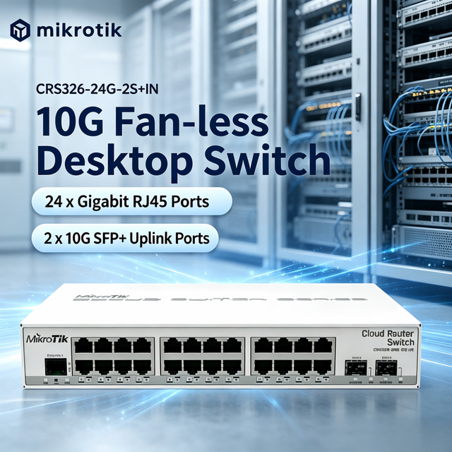 MikroTik CRS326-24G-2S+IN Cloud Router Switch 24xGigabit RJ45 2xSFP+ 10G Port Desktop Managed Network Switch for Enterprise LAN