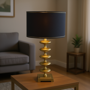 Lampe de table contemporaine à design disque 16x16x29.8 Or Noir Abat-jour Tambour Éclairage Salon E26 LED Contrôle par interrupteur - Product Image 2