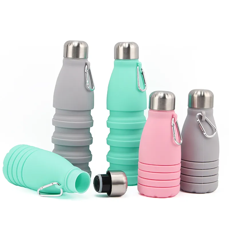 Portable Folding Gym Drinking Water Bottle Leakproof 550 ml Collapsible Foldable Silicone Sports Water Bottle