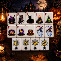 Jeu de Mahjong américain Halloween Sorcière, Balai et Citrouille, Tuiles en acrylique 4 couches, 160 pièces, Coffret cadeau de luxe avec accessoires complets
