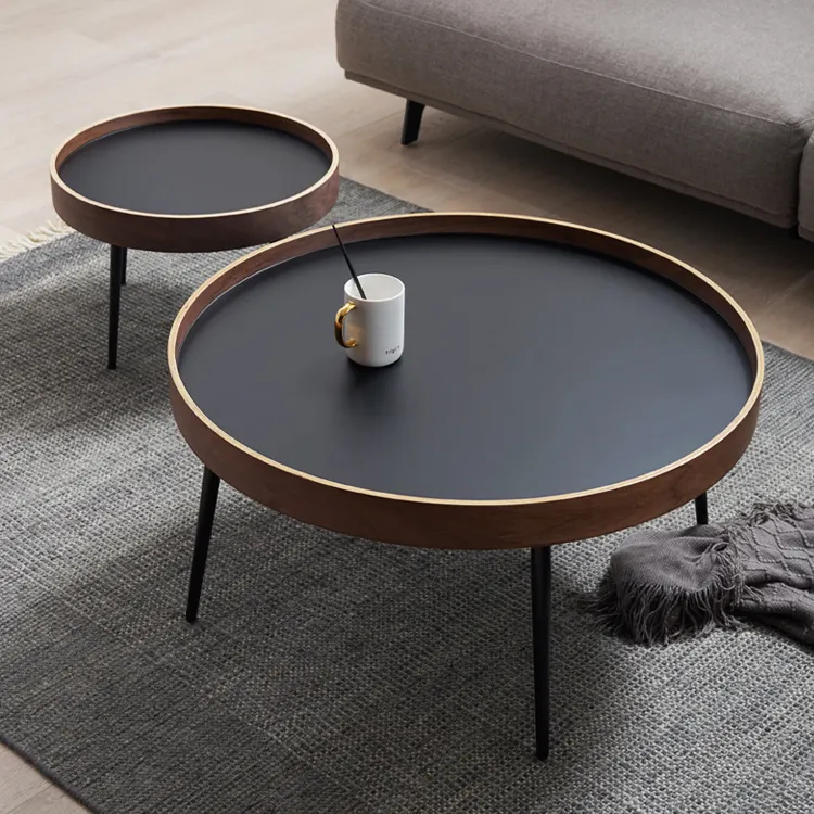 Salontafel Rustieke Vintage Nordic Black Gold Ronde Metalen Houten Huis Woonkamer Meubels Set Luxe Moderne Marmeren Koffietafels