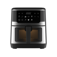 Four grille-pain friteuse à air noir 6.5L avec fenêtre visible Friteuse à air numérique en acier inoxydable 1800W pour hôtel