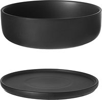 Pot de plante d'intérieur en céramique noir de 8 pouces avec trou de Drainage, bol de jardinière de fleurs succulentes décoratives avec soucoupe amovible