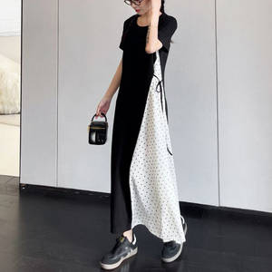 שמלת מקסי מכירה חמה קוריאנית שמלת moundate ארוך גודל חולצות בנות מזדמנים ילקוט בגדי קיץ patchעבודה נקודה מודפס t שמלות נשים - Product Image 1