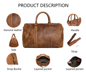 Sac de voyage en cuir de vachette véritable vintage fait main de qualité supérieure 3286 E, grande capacité, imperméable, pour les hommes américains - Product Image 2