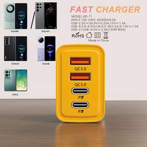 Chargeur de téléphone portable à charge rapide 120W GAN QC3.0 Adaptateur mural 4 ports USB Type C PD Prise EU/US/UK avec ensemble de câbles 4in1 Charge - Product Image 3
