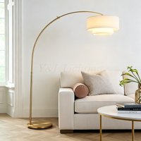 Lampadaire moderne à bras courbé, abat-jour en tissu double couche, pour espaces résidentiels et commerciaux