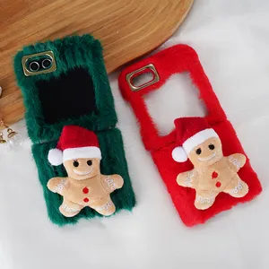 Mignon Noël poupée Téléphone Cas Hiver Chaud Doux Moelleux En Peluche Couverture De Téléphone Pour Samsung Z Flip 5