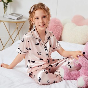 Conjunto de Pijama de Satén con Estampado de Pestañas y Corazones para Niñas, Pijama de Bambú para Niños, Conjunto de Pijama Infantil - Product Image 4