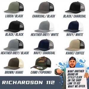 Casquettes Richardson 112 personnalisables avec logo, style 6 panneaux, noires unies, type trucker, avec filet, Gorras - Product Image 2