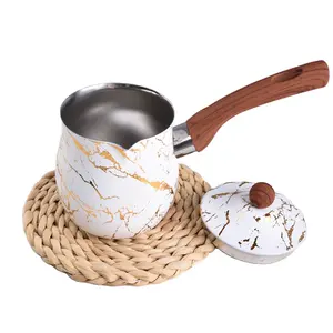 Pintura de superficie de cocina privada, <span class=keywords><strong>maceta</strong></span> de café turco de ebullición rápida de leche de acero inoxidable, flor, D102582 - Product Image 2