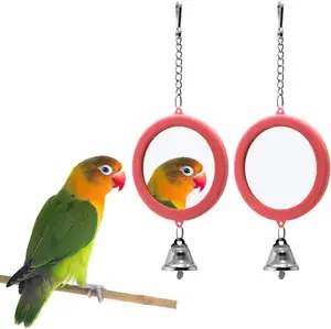 Cockatiel 잉꼬 카나리아 버드 케이지 액세서리에 대한 벨 앵무새 매달려 대화 형 놀이 장난감 새 거울