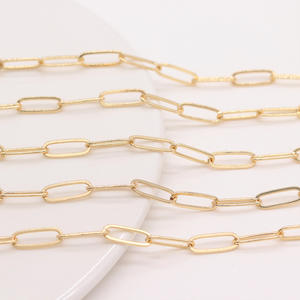 14k सोने की प्लेटेड अंडाकार पेपर क्लिप श्रृंखला आयताकार डिय गहने बनाने वाली सामान चेन रोल नेकलेस ब्रेसलेट सामग्री - Product Image 2