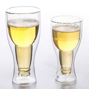 Vasos de Cerveza Creativos de Borosilicato al por Mayor, Transparentes, de Doble Pared, Aislados, para <span class=keywords><strong>Pub</strong></span>, Diseño de Botella de Cerveza Invertida - Product Image 5