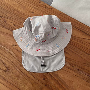 قبعة شمس سريعة الجفاف للحماية من الشمس، قبعات صيفية للشاطئ واللعب، قبعة دلو للأطفال مع تطريز حيوانات وغطاء للرقبة - Product Image 6