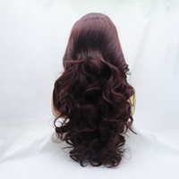 Perruque Lace Frontale pour Halloween, 24 pouces, bouclée, rouge bordeaux, nouée à la main, sans colle, transparente, dentelle 13*3, Body Wave, Cosplay