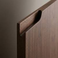 Meubles de cuisine en bois massif de style zen minimaliste japonais, écologiques, avec poignées encastrées intégrées, îlot modulaire, bordure industrielle