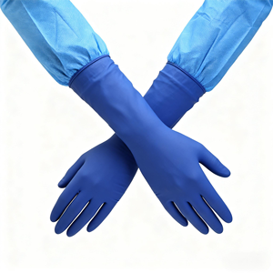 Gants d'examen synthétiques stériles en polyisoprène et <span class=keywords><strong>vinyle</strong></span>, sans poudre, bleus, résistants aux perforations, médicaux - Product Image 2
