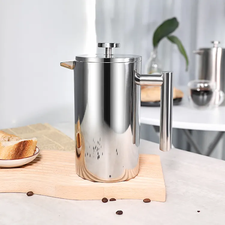 Hot Selling Silver Coffee Maker 8 Cup Cafetera Prensa Francesa 1000ml Double Layer Stainless Steel French Press