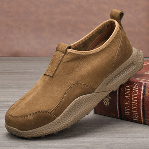 Chaussures rétro pour hommes, en cuir de vache véritable, bout rond, doublure en mesh, semelle en caoutchouc, respirantes, style décontracté - Product Image 1