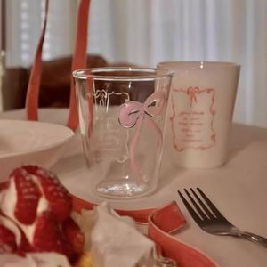 \Premium Brand Bowknot High Borosilicate Transparent Internet Celebrity Mug Ladies Glass Cup <b>Drinkware</b> - Product Image 2