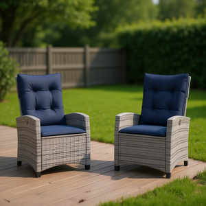 Sillas Reclinables de Patio de Poliratán Gris con Cojines, Muebles de Jardín Modernos para Exteriores, Estilo de Diseño Contemporáneo - Product Image 2