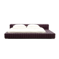 Lit plateforme moderne en cuir véritable avec tête de lit capitonnée à grille pour chambres Queen et King