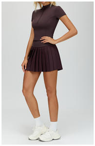 Conjunto Deportivo de <span class=keywords><strong>2</strong></span> Piezas para Mujer OEM, Top Corto con Media Cremallera y Falda de Golf Plisada, Ropa Deportiva para Yoga, Tenis, Gimnasio, Entrenamiento - Product Image 2