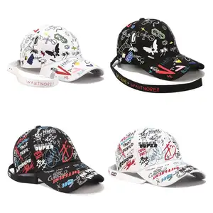 저렴한 힙합 스트리트웨어 사용자 정의 디자인 인쇄 된 낙서 면 6 패널 남성과 여성을위한 스포츠 야구 모자 모자 모자
