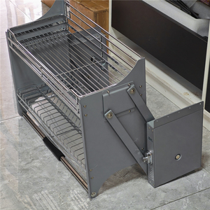 Panier de rangement relevable pour armoire de <span class=keywords><strong>cuisine</strong></span>, avec fermeture amortie, égouttoir à vaisselle extractible, organisateur de placard robuste - Product Image 6