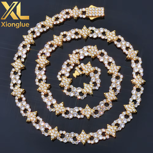 Hip Hop Fine Jewelry Necklace Spring Lock Clasp Iced Out Zircon Four Pointed Star Infinite Symbol Design Brass Link <b>Chain</b> - Product Image 1