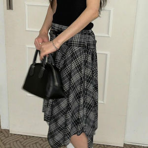 Vintage Plaid Irregular Midi <b>Skirt</b> <b>Women</b> High Waist Slim Fit A-Line <b>Skirt</b> Asymmetrical Hem Design Fashion Versatile <b>Skirt</b> - Product Image 6