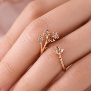 Elegant Rose Gold Floral Butterfly Open <b>Ring</b> with <b>Crystal</b> Accents Designer Fashion Jewelry <b>Ring</b> for Women - Product Image 1