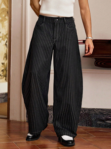 <span class=keywords><strong>Jeans</strong></span> <span class=keywords><strong>Larghi</strong></span> da Uomo alla Moda, Casual, con Ricami a Righe, Unisex, a Gamba Larga, Plissettati, in Denim a Righe Sottili - Product Image 4