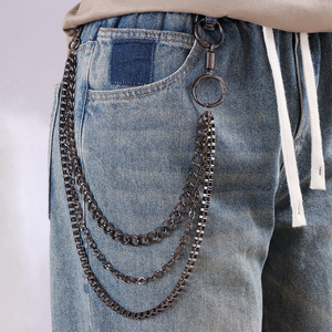 Cadena de cintura multicapa de metal estilo hip hop, cadena para pantalones, accesorio de moda casual, aleación de zinc, blanco K, color bronce. - Product Image 2