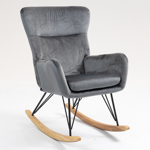 Fauteuil à bascule moderne et confortable pour salon, mobilier de maison avec revêtement en tissu et style panneau en bois - Product Image 2