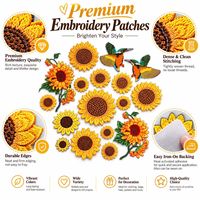 En gros, Patch brodé thermocollant et à coudre, motifs Tournesol, Fleur, Pie-gai, Nature, Mignon